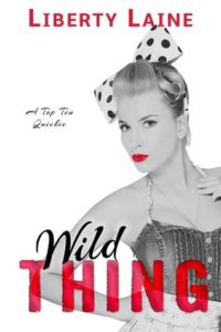 Black and white picture of a blonde girl with ruby red lips - she's dressed like a 50's pinup girl - the author name and second word of the title are bright red too.