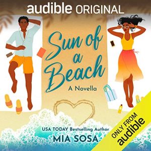 Beach scene - illustrated cover of a Black man laying on a beach towel on the left, with titles in the middle and a Black woman laying on a beach towel on the right