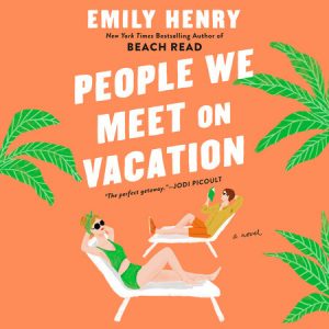 Illustrated cover; orange background with palm trees motif, a white woman in a green tank suit and a white man in a shirt and shorts reading a book, relax on lounge chairs, facing in opposite directions