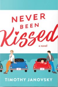 Illustrated cover featuring a drive-in screen (containing the book's title in red font) and a fair-haired white guy leaning against a blue car and a dark-haired white guy leaning against the red car parked next to it.