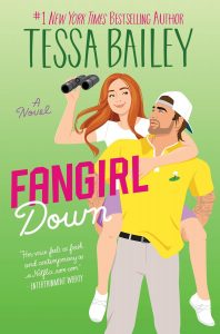Illustrated cover with green background featuring a tattooed and stubbled dark-haired white guy with a backwards baseball cap wearing a yellow half-untucked golf shirt and khaki pants looking back over his shoulder at a pretty red-haired white girl in a white tee and purple skirt, holding binoculars, who is on his back piggy-back style.