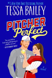 Illustrated cover with a royal blue background showing a big muscular white man with red hair and a red beard wearing a cap with hockey sticks on the front and a grey henley holding (in one of his arms) a pretty white woman with a brown ponytail wearing a red and white softball uniform. His other hand is in his pocket. The image shows them from about their hips upwards. The title is in red and yellow.