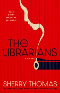 Red background with a subtle dark stripe with the title in black modern font in the across the centre in two lines, the "the" slightly to the left. Underneath the title is the barrel of a gun coming from the right and smoke coming from the end of the barrell which wafts up into a cream silhouette of a woman's face. The author's name is in smaller, white narrow font across the bottom of the cover.