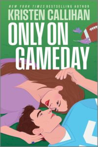 Illustrated cover with a green (grass) background. the titles are in white in the top section and the lower half features a good looking white couple laying down on the grass. Their heads/faces and upper torsos only are visible. Her head is pointing toward the right of the cover and his is pointing toward the left of the cover. He is wearing a blue football jersey and has dark brown hair. She is wearing a purple v-neck top and has mid-brown hair with a hint of red. His left hand is in her hair and her left hand is in his, near his ear. They are looking at one another lovingly.