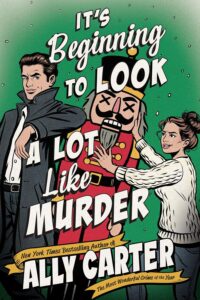 Illustrated cover, cartoon style. A green background with scant snow falling. In the foreground is a good looking white guy with dark hair and a dark overcoat on the left. He's leaning on a giant nutcracker figure (in the middle) and on the right is a pretty white lady in a white cable sweater holding up or possible pulling the nutcracker away from the dude. Titles in white in the lower foreground